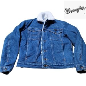WRANGLER Denim Jacket Men Small Sherpa Lined Western Cowboy Long Sleeve Pockets